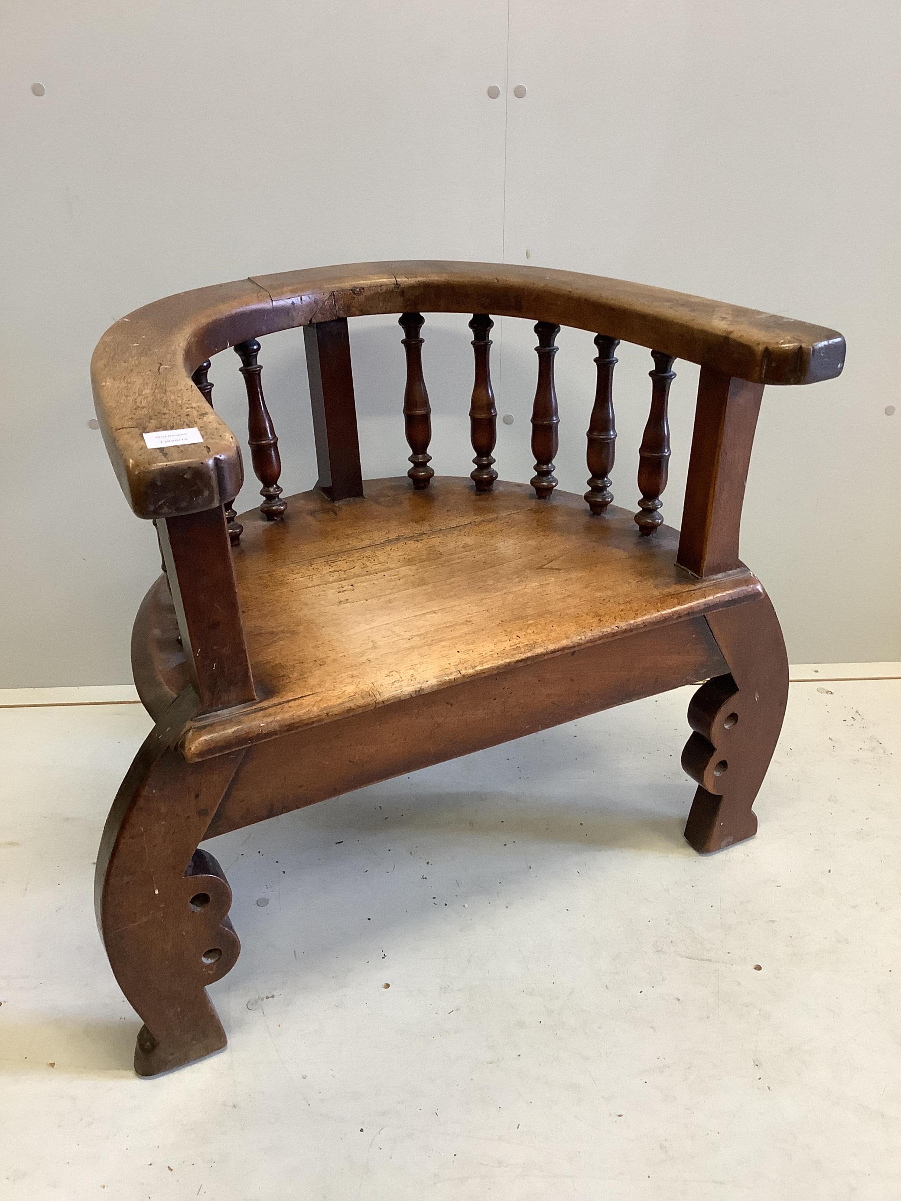 An unusual Victorian and later mahogany tub elbow chair, width 69cm, depth 60cm, height 70cm
